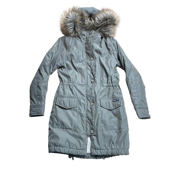 🌟 Y2K Abercrombie & Fitch Green Fur Hood Sherpa Parka Jacket SZ S Vintage - Picture 1 of 8